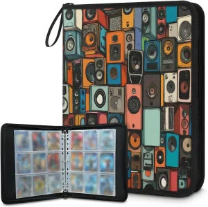 Colorful Speakers Trading Card Binder 4 Pocket 400 Cards Holder Collector Album with 50 Removable Sleeves Toys Gifts for Boys Girls Musical Instruments Game Sports Cards