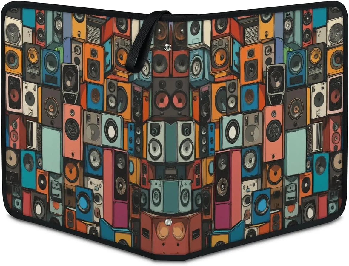 Colorful Speakers Trading Card Binder 4 Pocket 400 Cards Holder Collector Album with 50 Removable Sleeves Toys Gifts for Boys Girls Musical Instruments Game Sports Cards