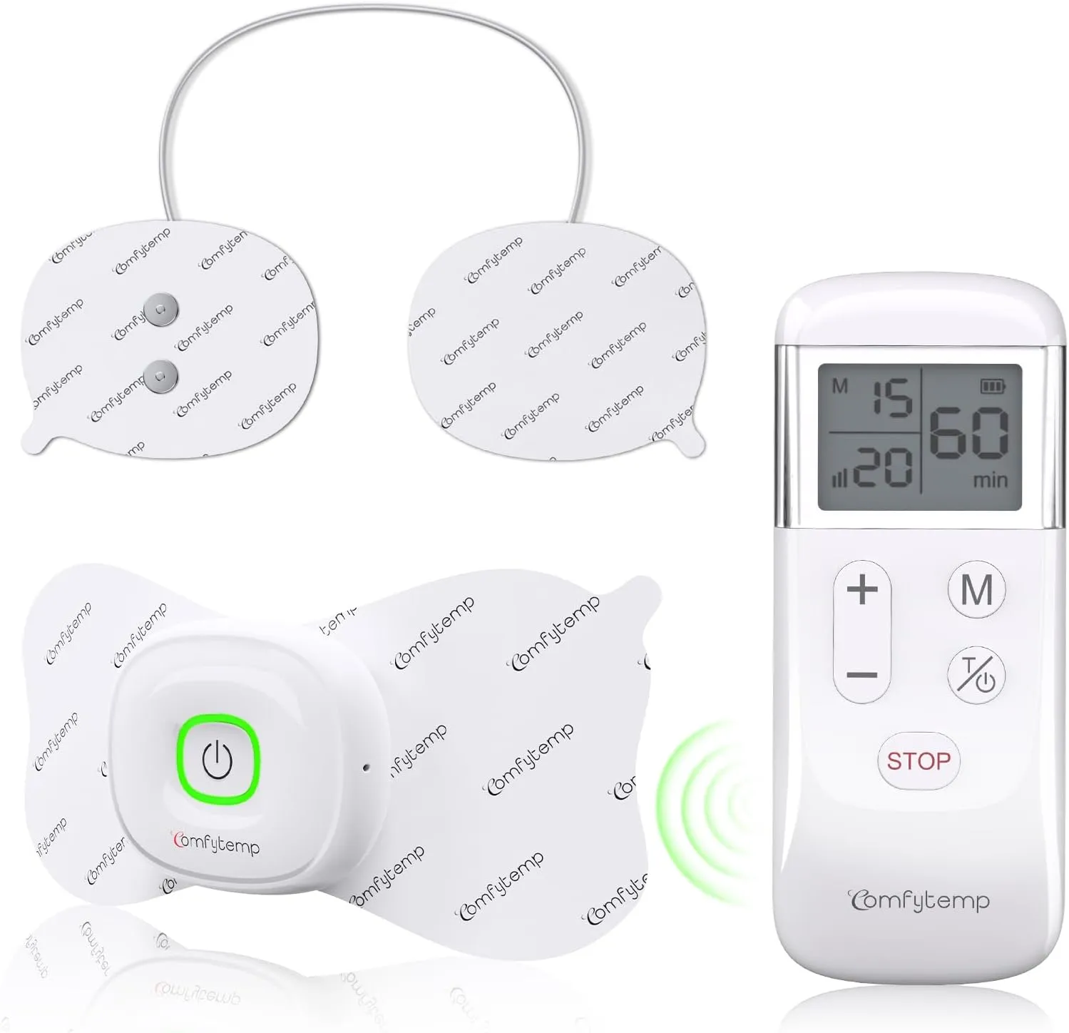 Comfytemp Wireless TENS Unit Muscle Stimulator, FSA HSA Eligible Rechargeable Tens Unit for Pain Relief with Remote Control, Portable Pulse Muscle Stimulator for Back Shoulder Sciatica, 15 Modes