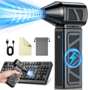 Compressed Air Duster, 360000RPM Powerful Electric Air Duster with Brushless Motor, 5-Gear Rechargeable Cordless Air Blower Turbo Fan, Mini Jet Dry Blower for PC, Keyboard, Snow, Car, Outdoors