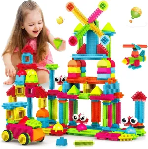 Contixo 144 pcs Bristle Shape 3D STEM Building Toys, Construction Learning Stacking Educational Block, Creativity Beyond Imagination, Inspirational, Safe & Durable, Recreational Toy for Kids Ages 3-8