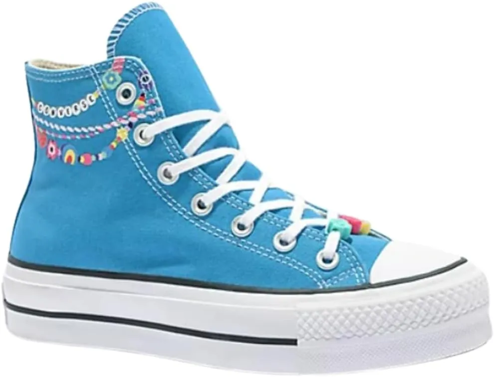 Converse Unisex Chuck Taylor All Star Kidult Lift High Top Canvas Shoes - Lace up Closure Style - Emboroidered - Blue 9