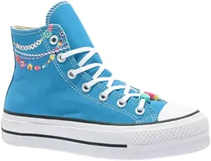 Converse Unisex Chuck Taylor All Star Kidult Lift High Top Canvas Shoes - Lace up Closure Style - Emboroidered - Blue 9