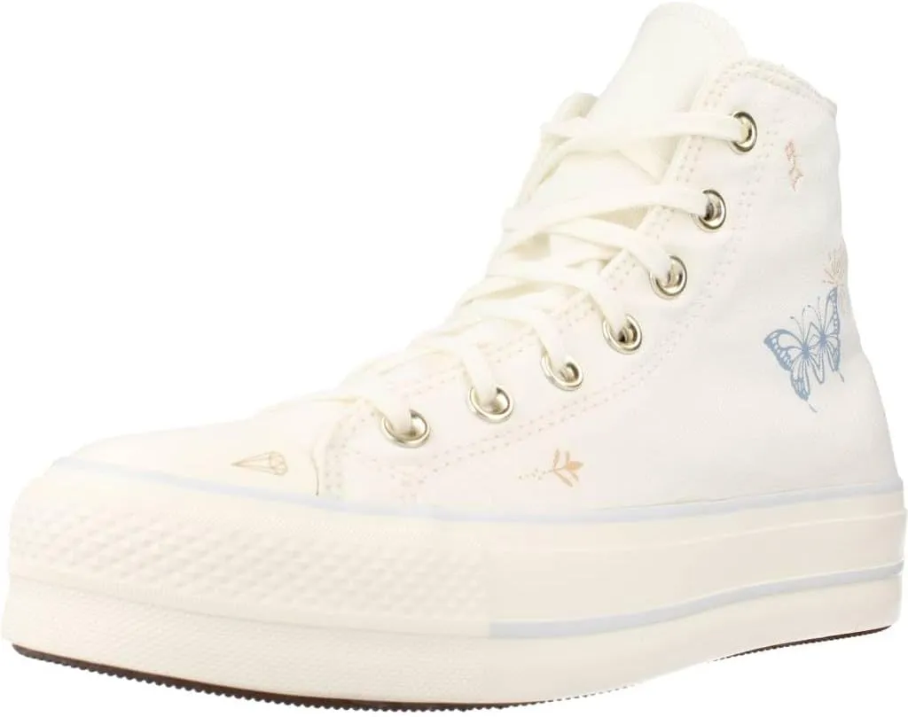 Converse Unisex Chuck Taylor All Star Lift High Top Canvas Sneaker - Lace up Closure Style - White/Cocoon Blue 8