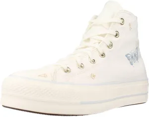 Converse Unisex Chuck Taylor All Star Lift High Top Canvas Sneaker - Lace up Closure Style - White/Cocoon Blue 8