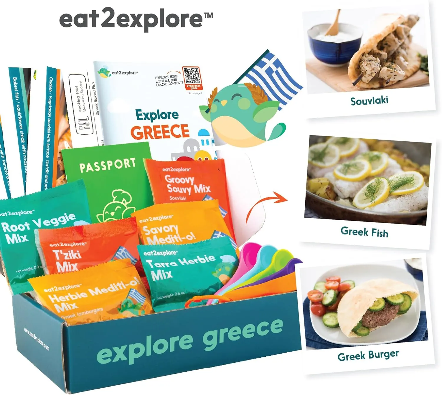 Cooking Kits for Kids - Interactive & Educational Set with 3 Recipe Cards, Key Ingredients & Cooking Tools - Ideal Idea for Kids who Love to Create Meals (Greece Edition)