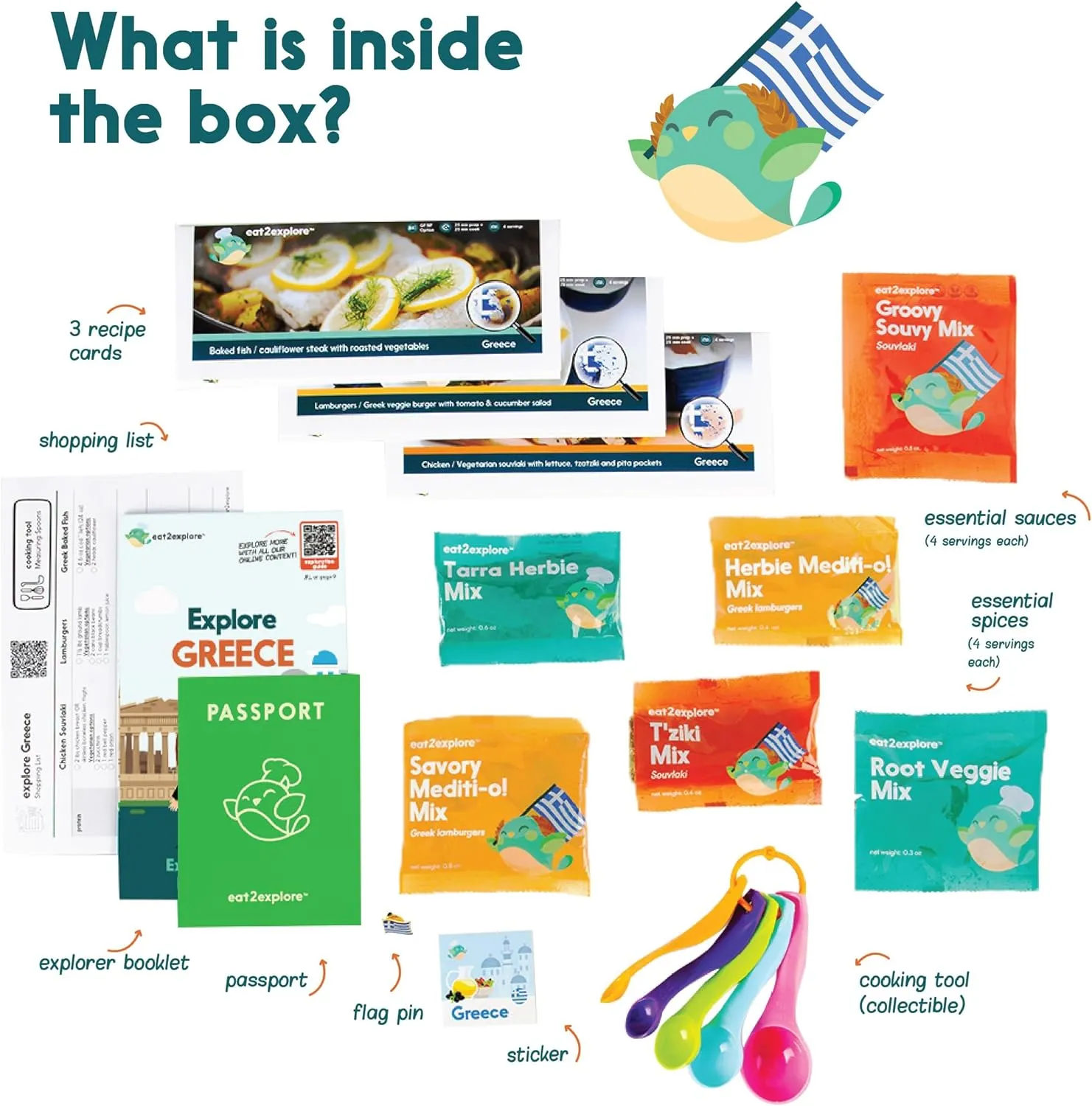 Cooking Kits for Kids - Interactive & Educational Set with 3 Recipe Cards, Key Ingredients & Cooking Tools - Ideal Idea for Kids who Love to Create Meals (Greece Edition)