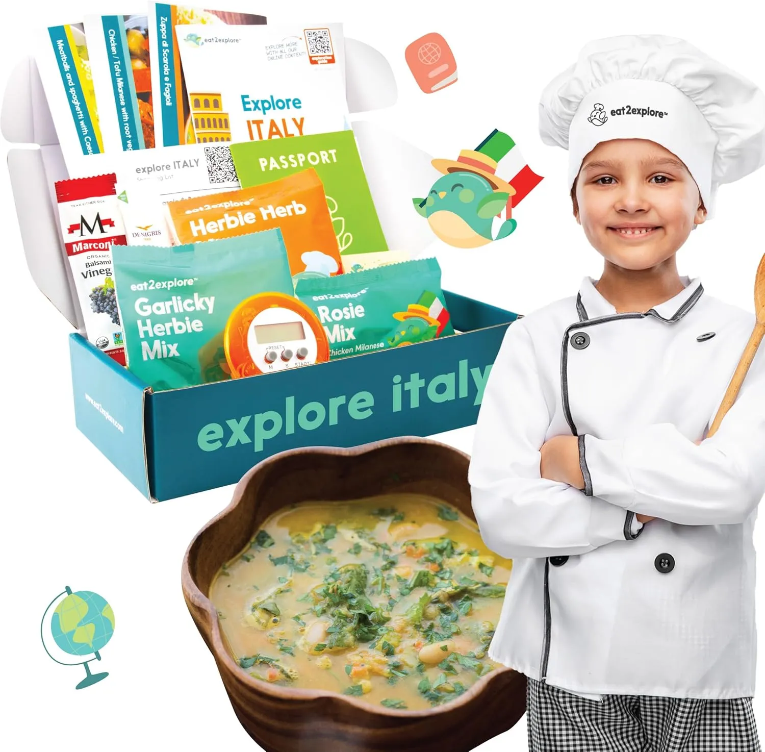 Cooking Kits for Kids - Interactive & Educational Set with 3 Recipe Cards, Key Ingredients & Cooking Tools - Ideal Idea for Kids who Love to Create Meals (Italy Edition)