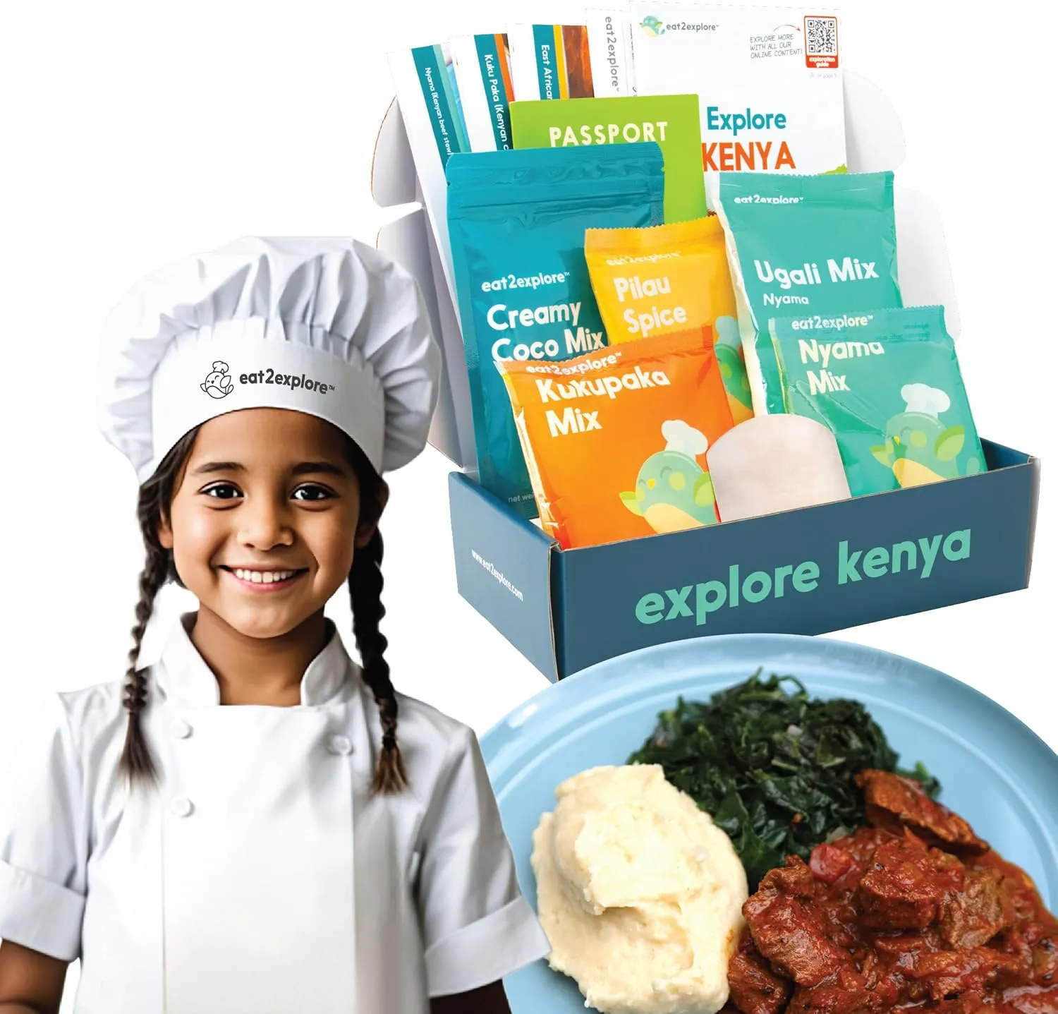 Cooking Kits for Kids - Interactive & Educational Set with 3 Recipe Cards, Key Ingredients & Cooking Tools - Ideal Idea for Kids who Love to Create Meals (Kenya Edition)