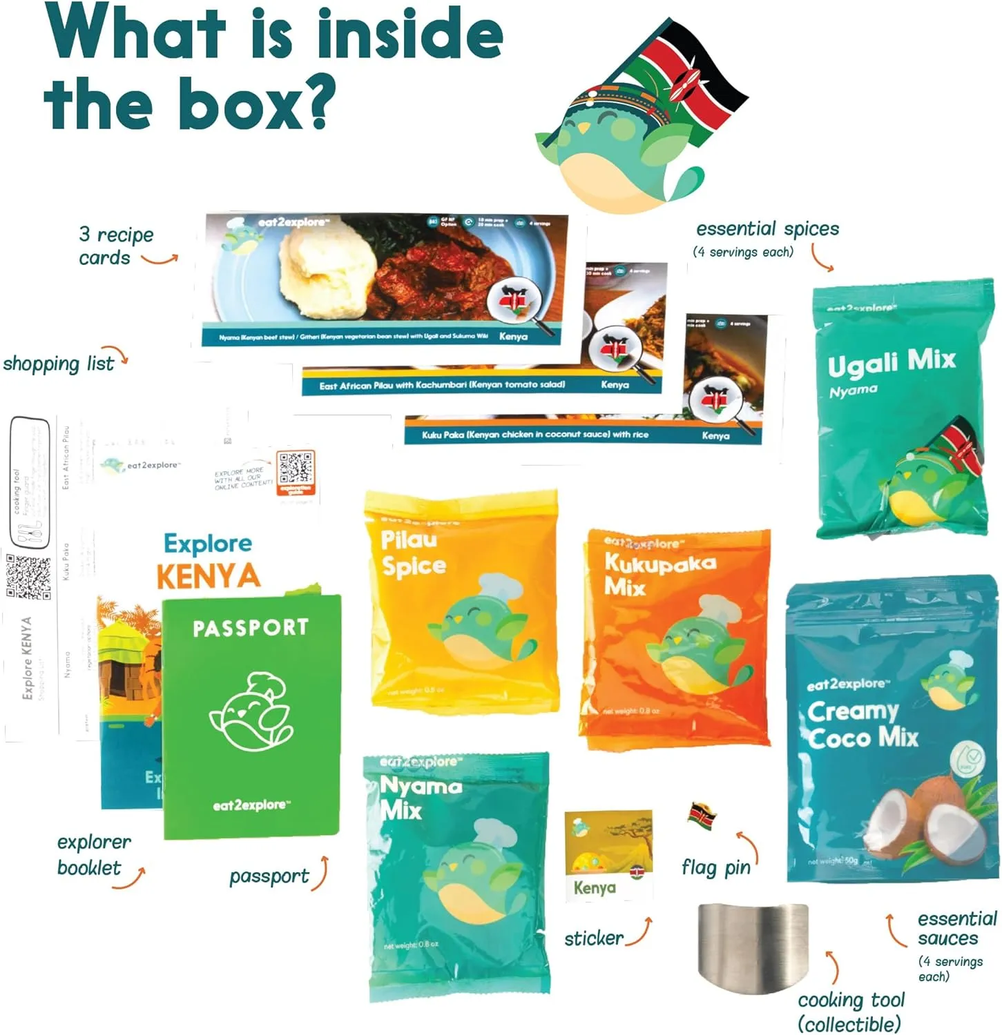 Cooking Kits for Kids - Interactive & Educational Set with 3 Recipe Cards, Key Ingredients & Cooking Tools - Ideal Idea for Kids who Love to Create Meals (Kenya Edition)