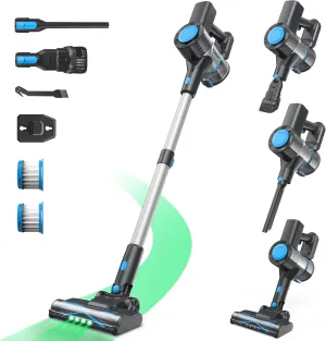 Cordless Vacuum Cleaner, Powerful Lightweight Stick Vacuum with 2200 mAh Battery, Six-in-One Rechargeable Vacuum Cleaners for Home, for Hard Floor Carpet Pet Hair, Up to 40 Mins Runtime (Blue)