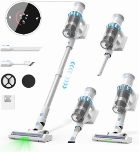 Cordless Vacuum Cleaner, 550W 45KPA 60Mins Cordless Stick Vacuum Cleaner with Touch Screen, Tangle-Free Lightweight & Detachable Battery for Pet Hair Carpet Hardwood Floor Cleaning