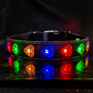 Costomized Black Night Dog collar USB C Rechargeable LED Light Up Dog Collar with waterproof airtag holder (Black -multicolor running led, XL(19.7-23.6"))