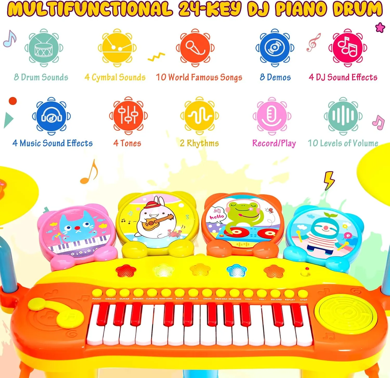 Costzon 24-Key Kids Piano Keyboard Toy, Toddler Electronic Musical Instrument Educational Toy w/Microphone, Multiple Sounds, Record Playback, Lights & Stool, Birthday Gift for Girls Boys Age 3 , Blue