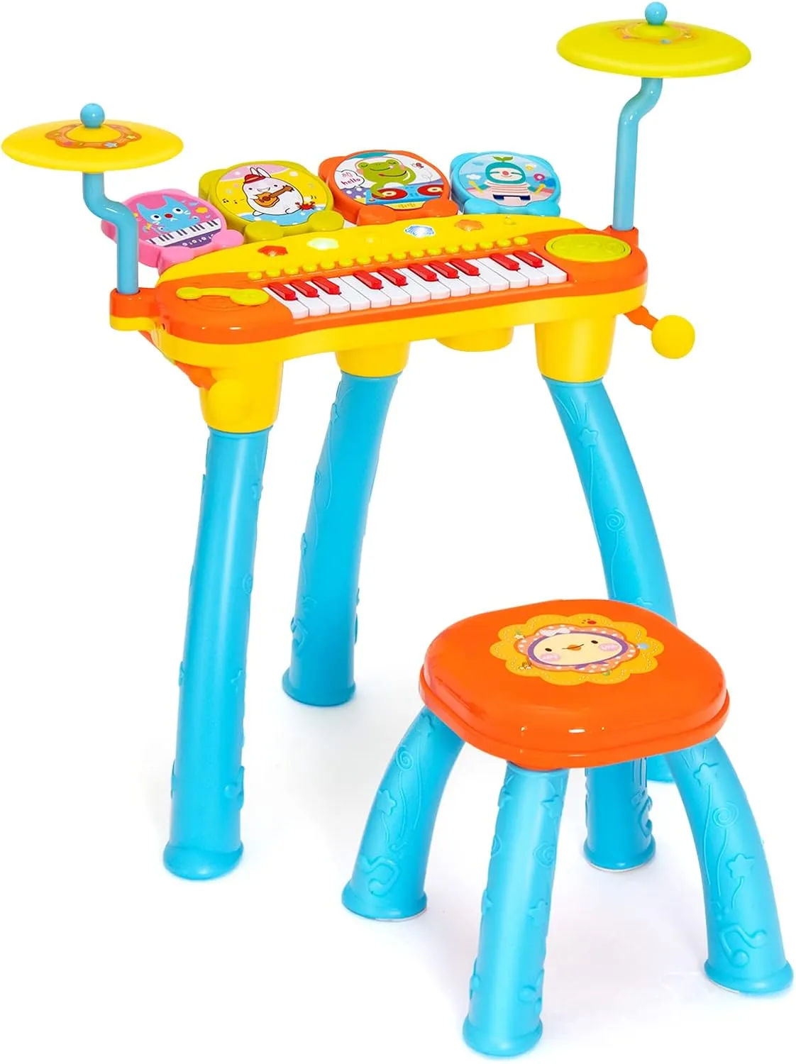 Costzon 24-Key Kids Piano Keyboard Toy, Toddler Electronic Musical Instrument Educational Toy w/Microphone, Multiple Sounds, Record Playback, Lights & Stool, Birthday Gift for Girls Boys Age 3 , Blue