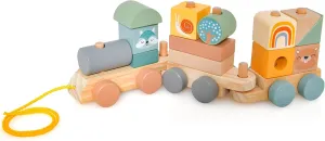 Costzon Wooden Train Set, 3-Section Towable Toys With Stackable Building Block, Cute Animal Patterns & Hook Connection Design for Baby Toddler Early Learning Education