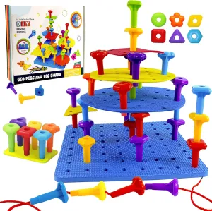 Counting Peg Board for Kids - Toddler Stacking Toys - 65 Pcs DIY Building Set Large Foam Board & Occupational Therapy Toys, Color Sorting & Lacing Toy , Montessori Tools, Peg Puzzles for Toddlers 1-3