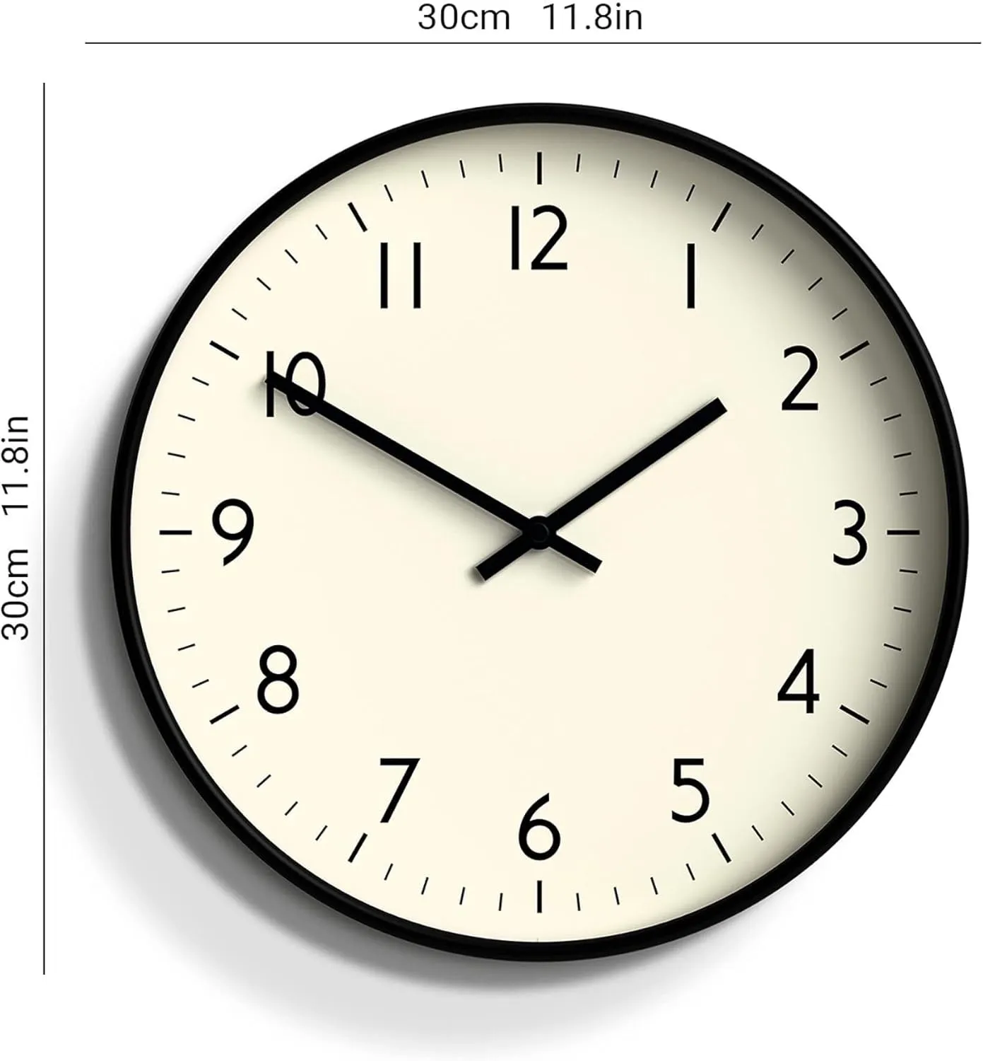Cream Frame and Black Hands Wall Clock, Battery Operated Classic Round Clock for Studio/Home/Office, Great Gift Idea 30 Cm(Gray)