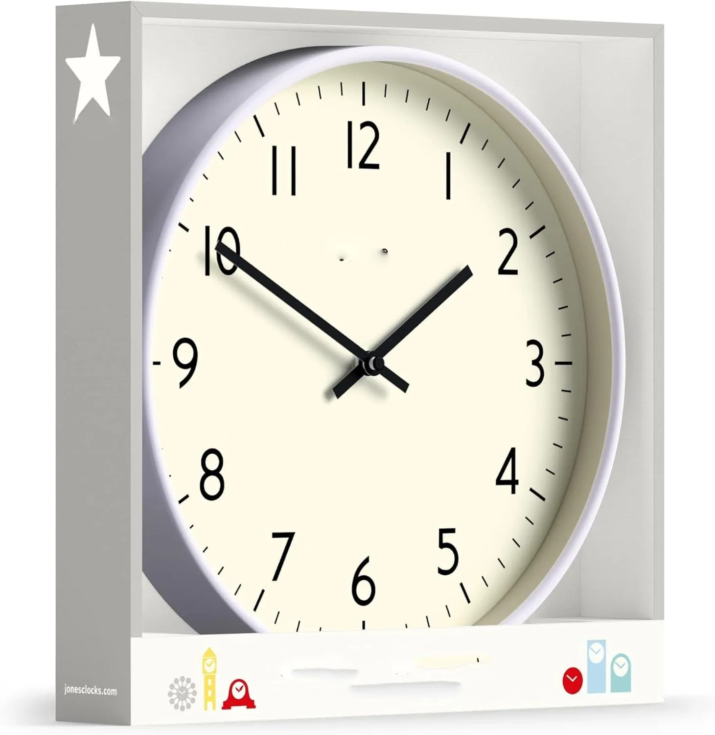 Cream Frame and Black Hands Wall Clock, Battery Operated Classic Round Clock for Studio/Home/Office, Great Gift Idea 30 Cm(Gray)