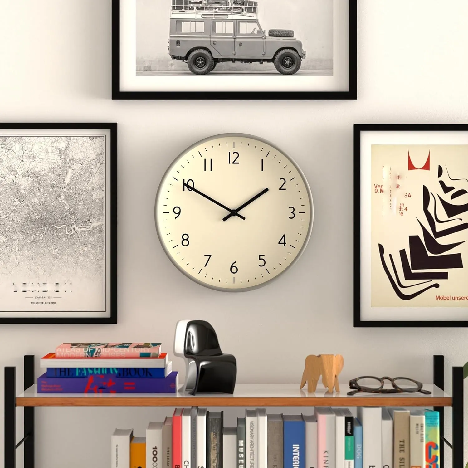 Cream Frame and Black Hands Wall Clock, Battery Operated Classic Round Clock for Studio/Home/Office, Great Gift Idea 30 Cm(Gray)