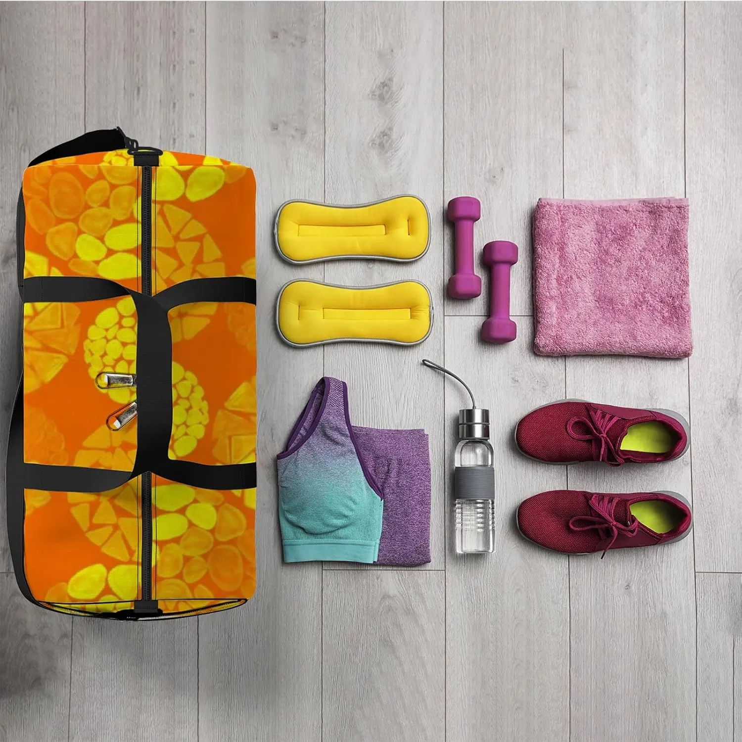 Creative Seamless Pattern Hand Drawn Circles Sports Bag Tote Bag Waterproof Gym Bag with Shoulder Strap Zipper 2 Side Pockets for Men and Women, Travel and Storage Shoulder Bag.