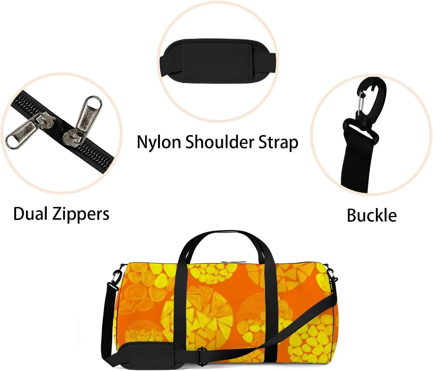 Creative Seamless Pattern Hand Drawn Circles Sports Bag Tote Bag Waterproof Gym Bag with Shoulder Strap Zipper 2 Side Pockets for Men and Women, Travel and Storage Shoulder Bag.