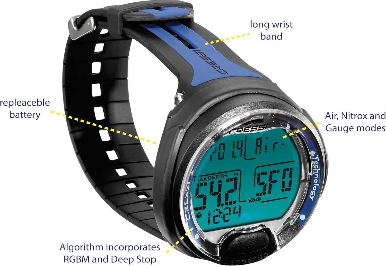 Cressi Leonardo 2.0 Underwater Single-Button Scuba Dive Computer, 3 Modes: Air, Nitrox, Gage, User-Friendly Menu - Designed and Made in Italy