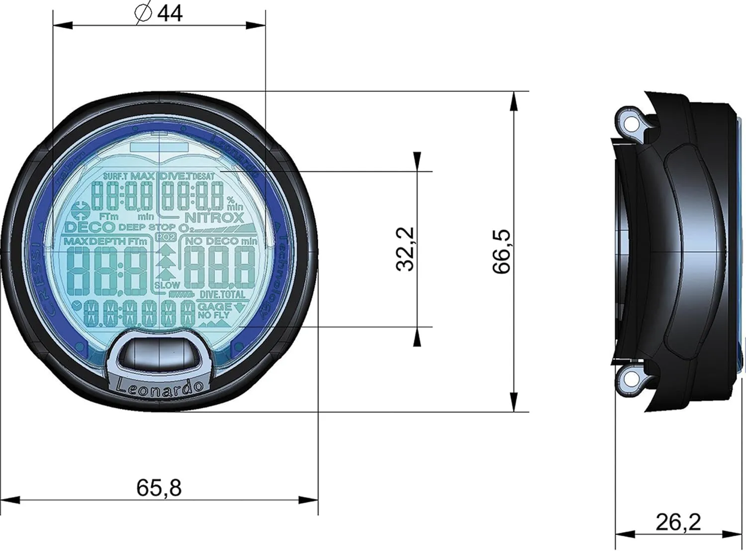 Cressi Leonardo 2.0 Underwater Single-Button Scuba Dive Computer, 3 Modes: Air, Nitrox, Gage, User-Friendly Menu - Designed and Made in Italy