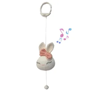 Crochet Rabbit Animal Head Toy,Baby Hanging Musical Toys, Musical Learning Toddler Toys, Attaches to Crib, Stroller and Car Seat, Soothe Baby Mood and Sleep Toys for Newborn Birthday Gifts