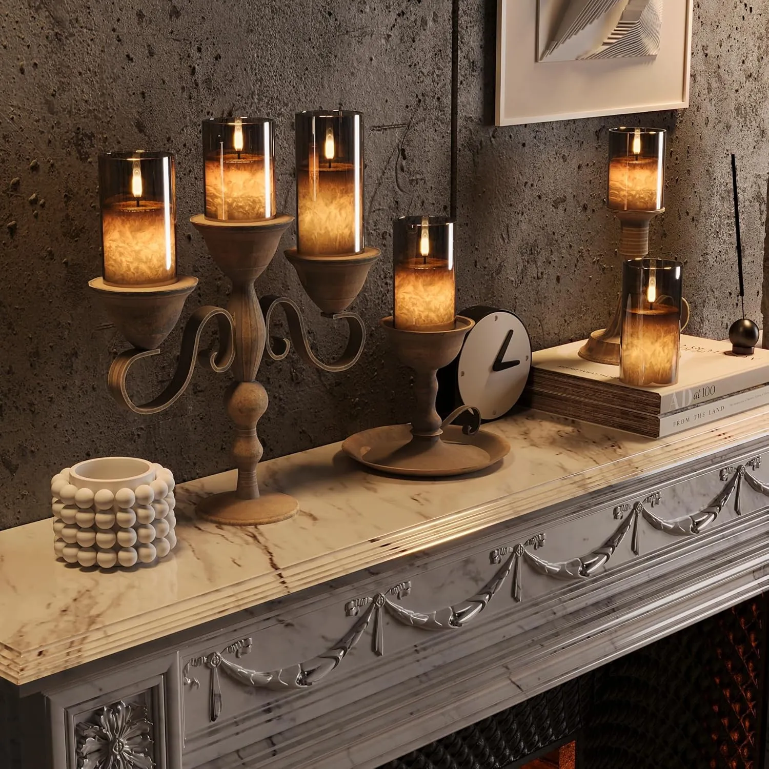 Crystal Texture Design Flickering Flameless Candles with Remote & Timer, Real Wax Battery Operated Candles with Flickering Flame, Realistic LED Candle, Grey Glass - 3Pack [3"×4"/5"/6"]