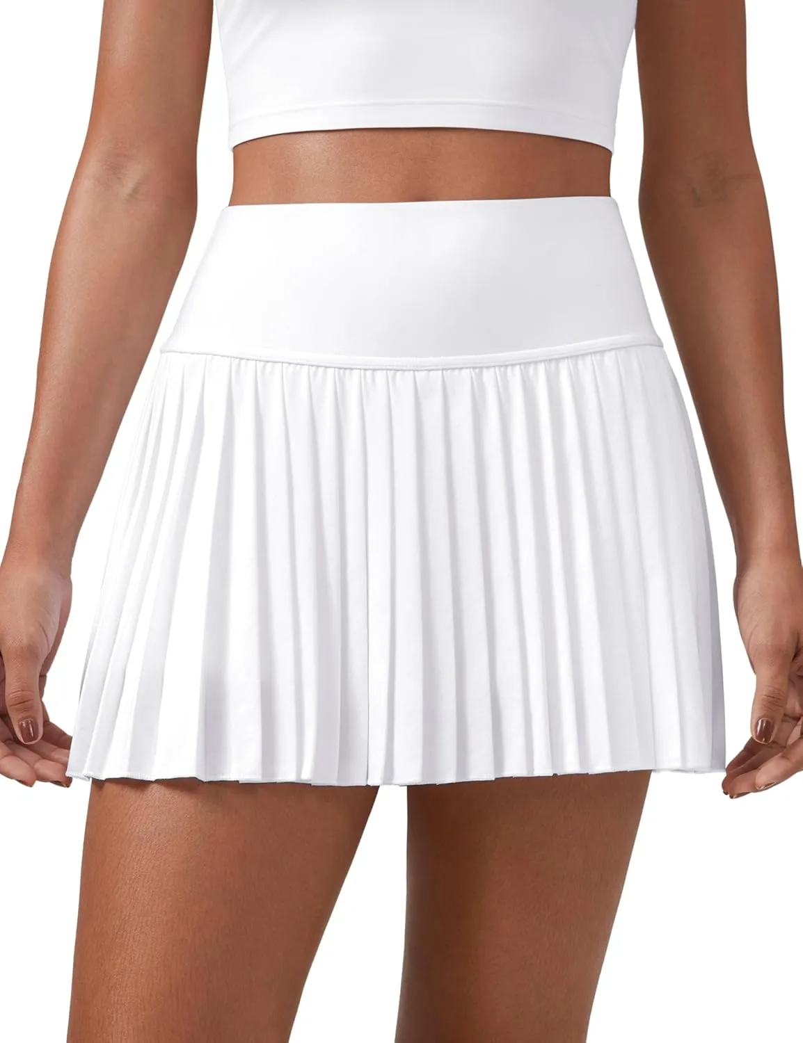 CRZ YOGA Women's High Waisted Pleated Tennis Skirts with Pockets Tummy Control Casual Liner A Line Workout Golf Skorts