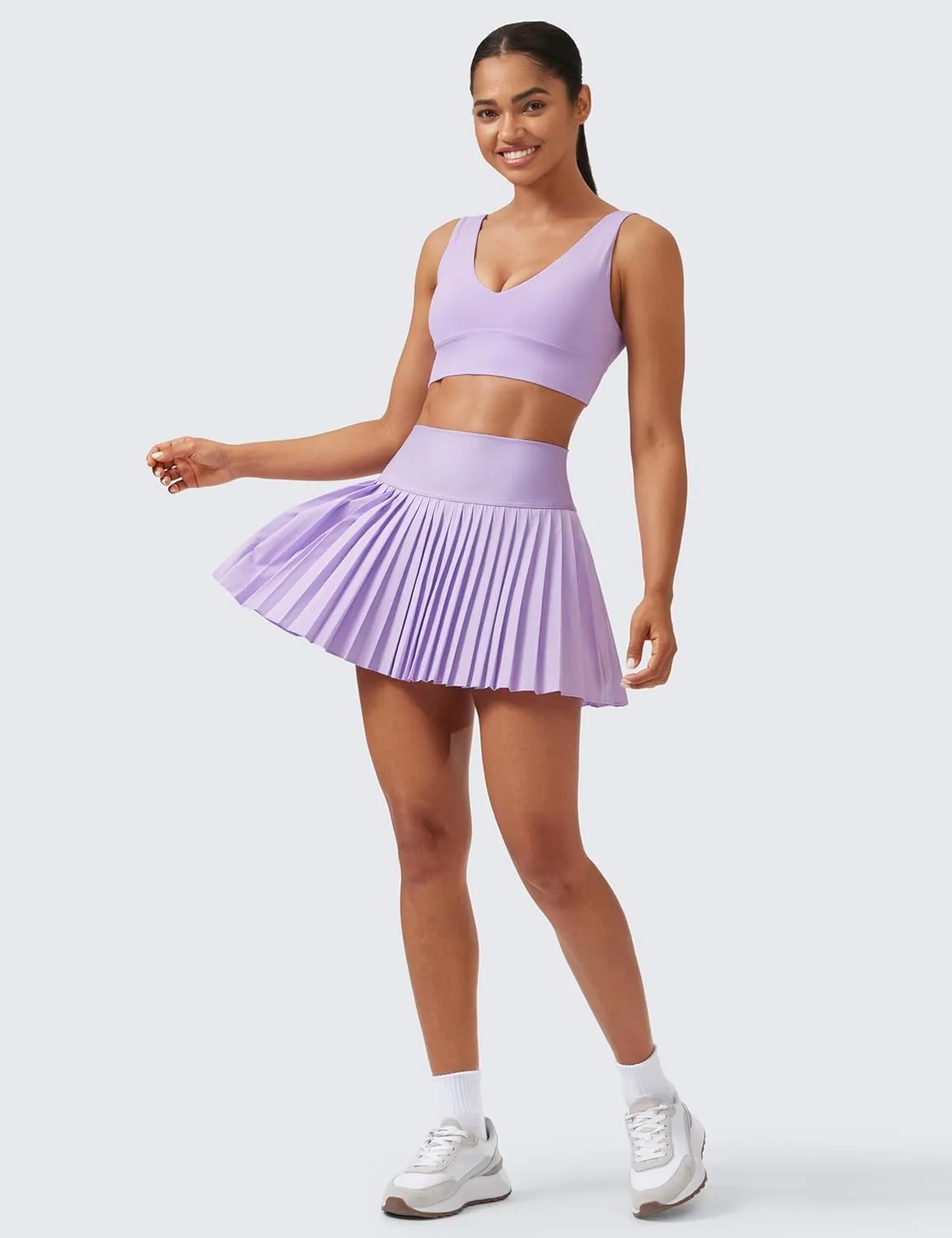 CRZ YOGA Women's High Waisted Pleated Tennis Skirts with Pockets Tummy Control Casual Liner A Line Workout Golf Skorts