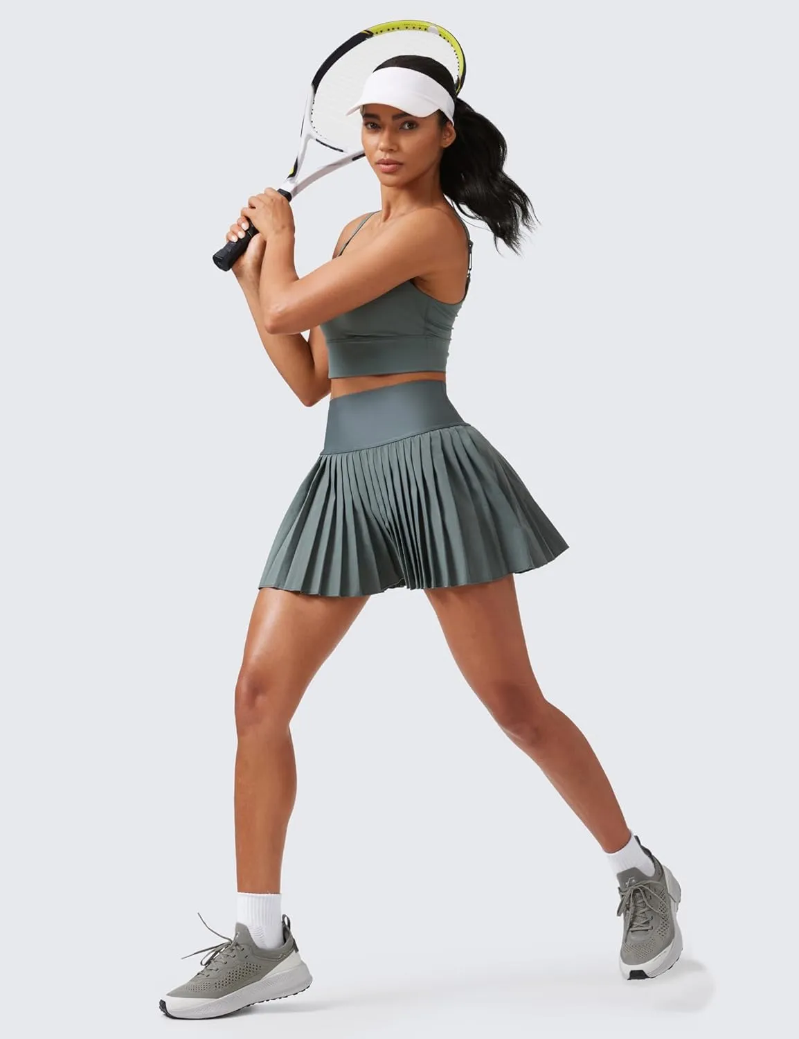 CRZ YOGA Women's High Waisted Pleated Tennis Skirts with Pockets Tummy Control Casual Liner A Line Workout Golf Skorts