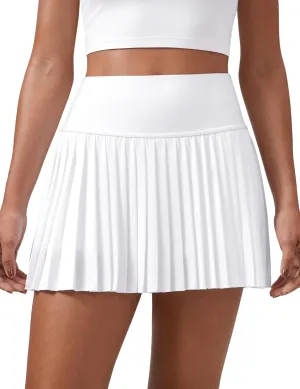 CRZ YOGA Women's High Waisted Pleated Tennis Skirts with Pockets Tummy Control Casual Liner A Line Workout Golf Skorts