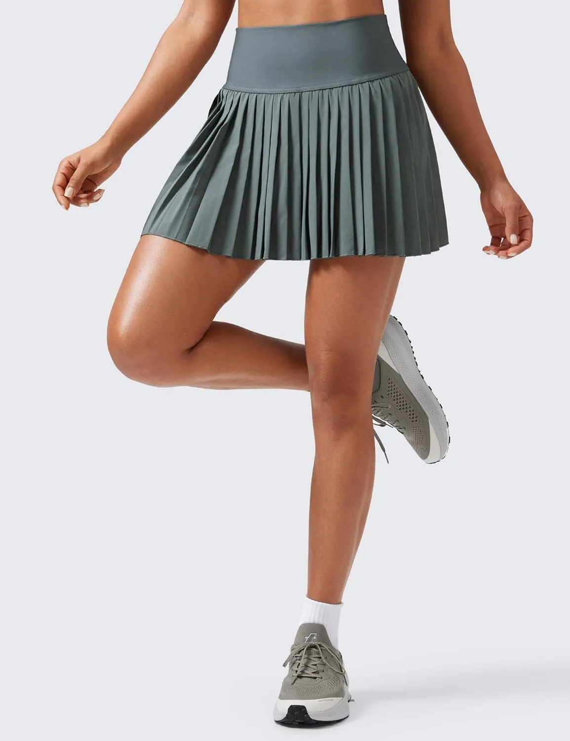 CRZ YOGA Women's High Waisted Pleated Tennis Skirts with Pockets Tummy Control Casual Liner A Line Workout Golf Skorts