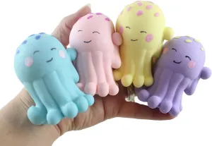Curious Minds Busy Bags Set of All 4 Jellyfish Soft Cream Doh Filled Stress Ball - Squishy Gooey Squish Sensory Squeeze Balls - Jellyfish Octopus Lover Gift (All 4 Color Jellyfish)