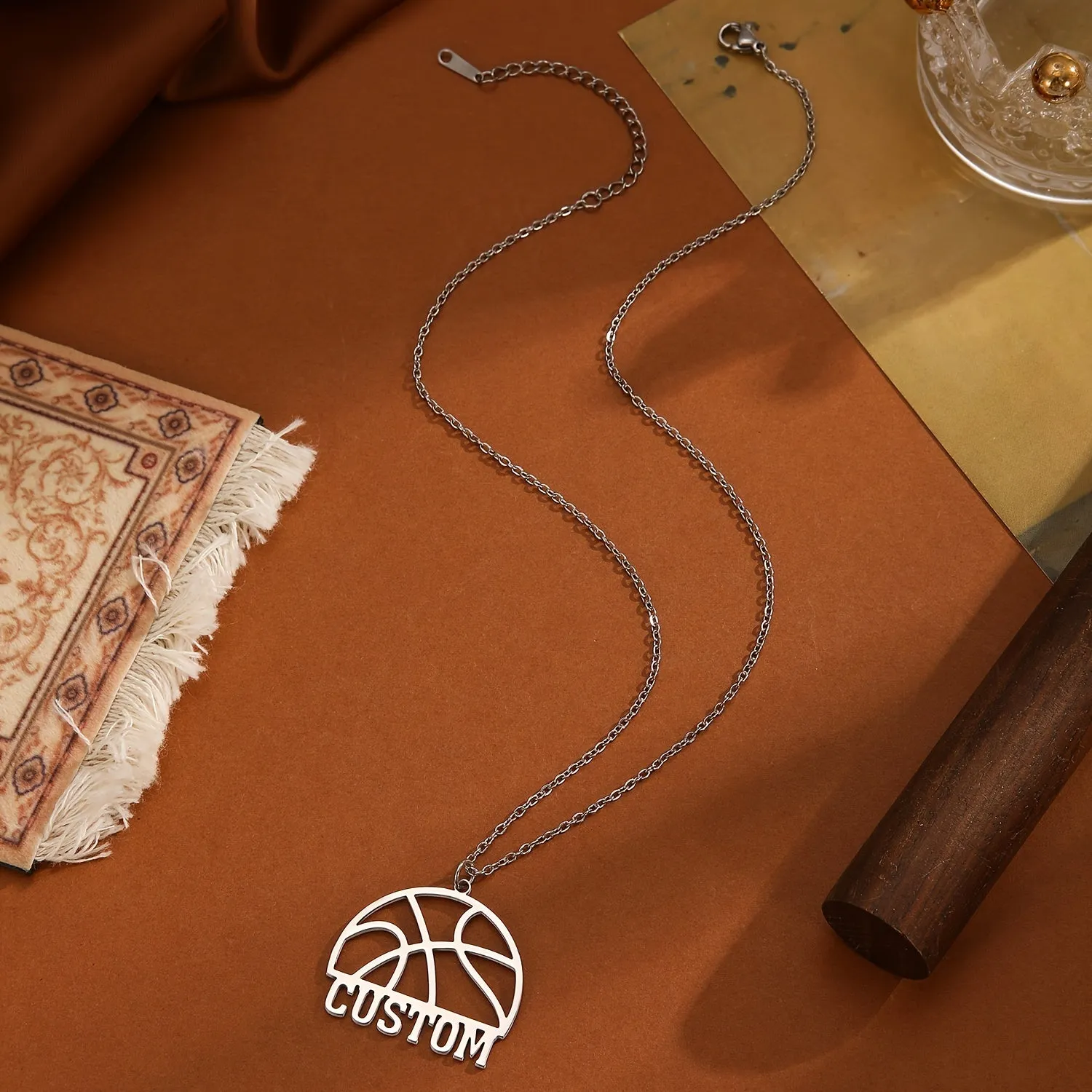 Custom Basketball Pendant Necklace with Personalized Letters and Names