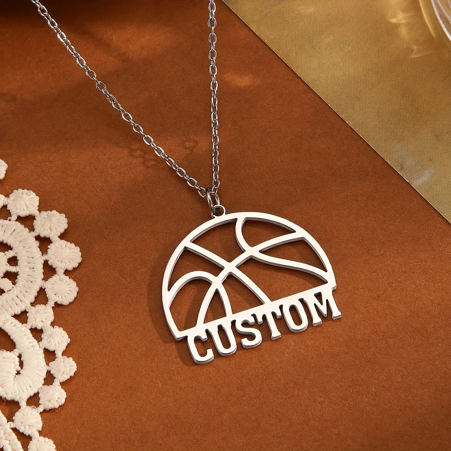 Custom Basketball Pendant Necklace with Personalized Letters and Names