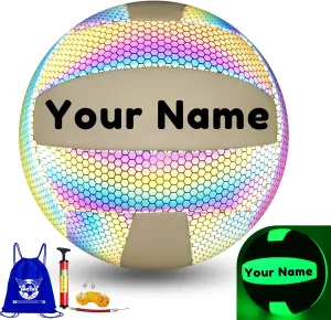 Customized Holographic Glowing Volleyball Size 5 - Personalized Glow in The Dark Gift With Name/Text for Men Women