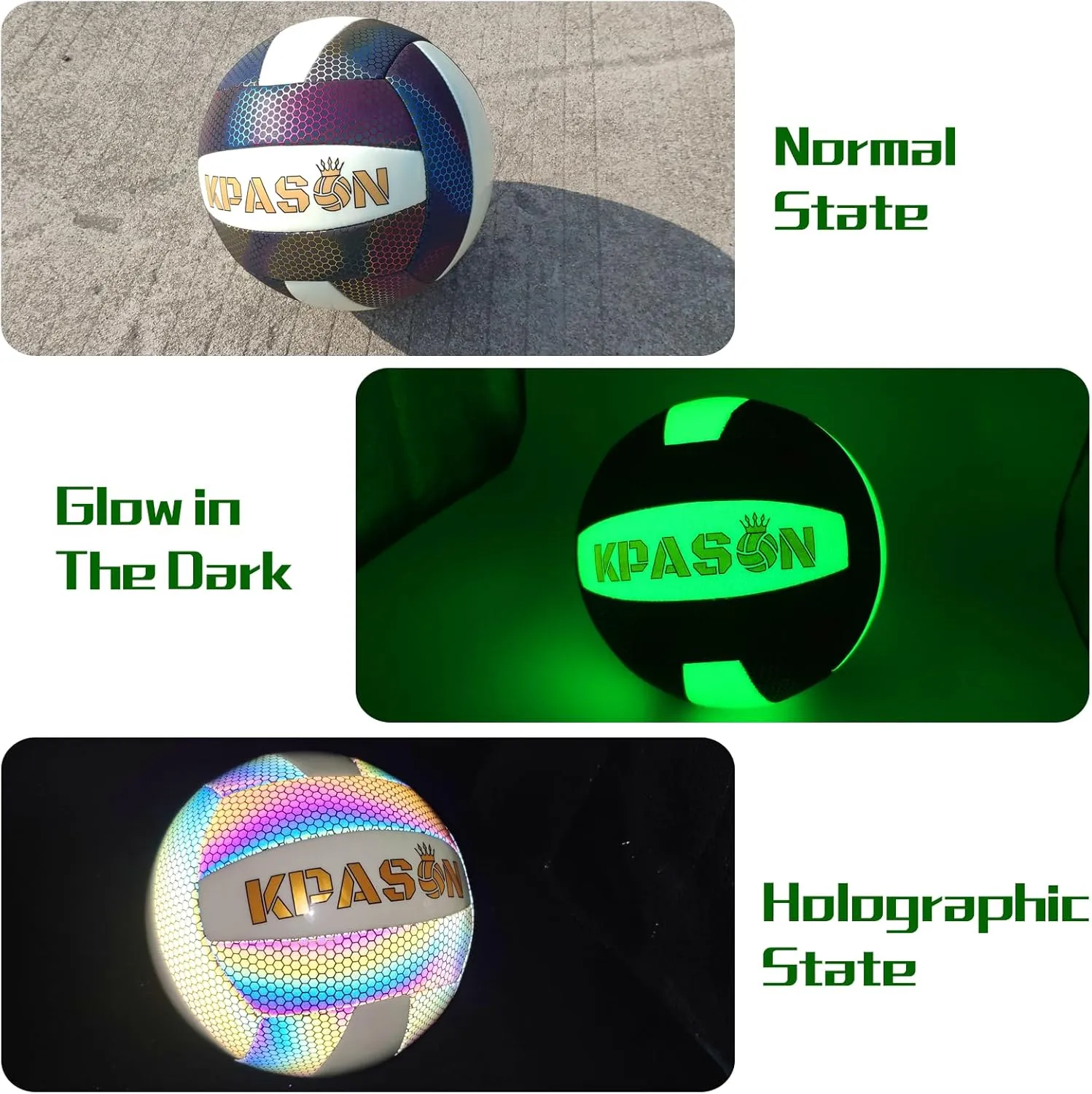 Customized Holographic Glowing Volleyball Size 5 - Personalized Glow in The Dark Gift With Name/Text for Men Women