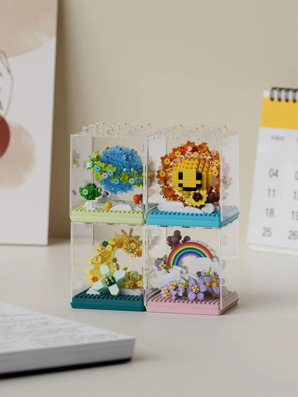 Cute 4SET DIY Mini Flower Plant Building Blocks Toy - Creative Botanical Collection for Kids and Adults Home and Collection Art Home Office Decor