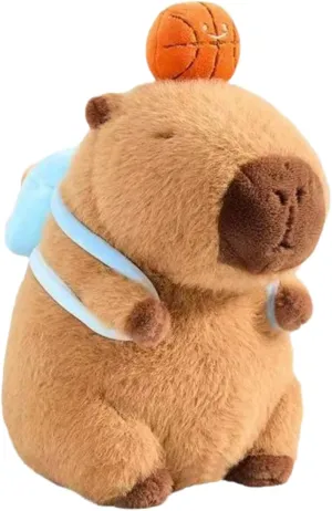 Cute Capybara Plush Toy Basketball Cap Soft Plush Toy Cute Kids Gift Brown 9 Inch