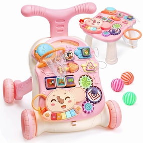 CUTE STONE 2-in-1 Baby Walker for Girls, Sit-to-Stand Learning Walker, Early Educational Push Walking Toys with Detachable Activity Center for Infants & Toddlers 12  Months