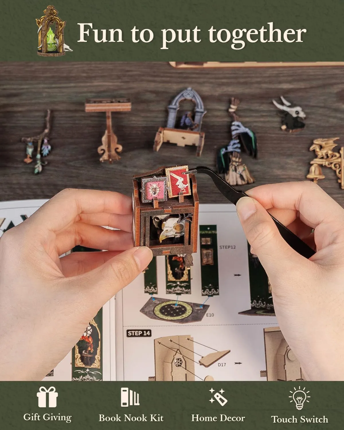 CUTEBEE Book Nook Kit - DIY Miniature House Dollhouse Kit for Adult and Teens, Booknook Bookshelf Decor Alley Model Build with LED Light, Gifts for Family and Friends (The Darkness Herbarium)