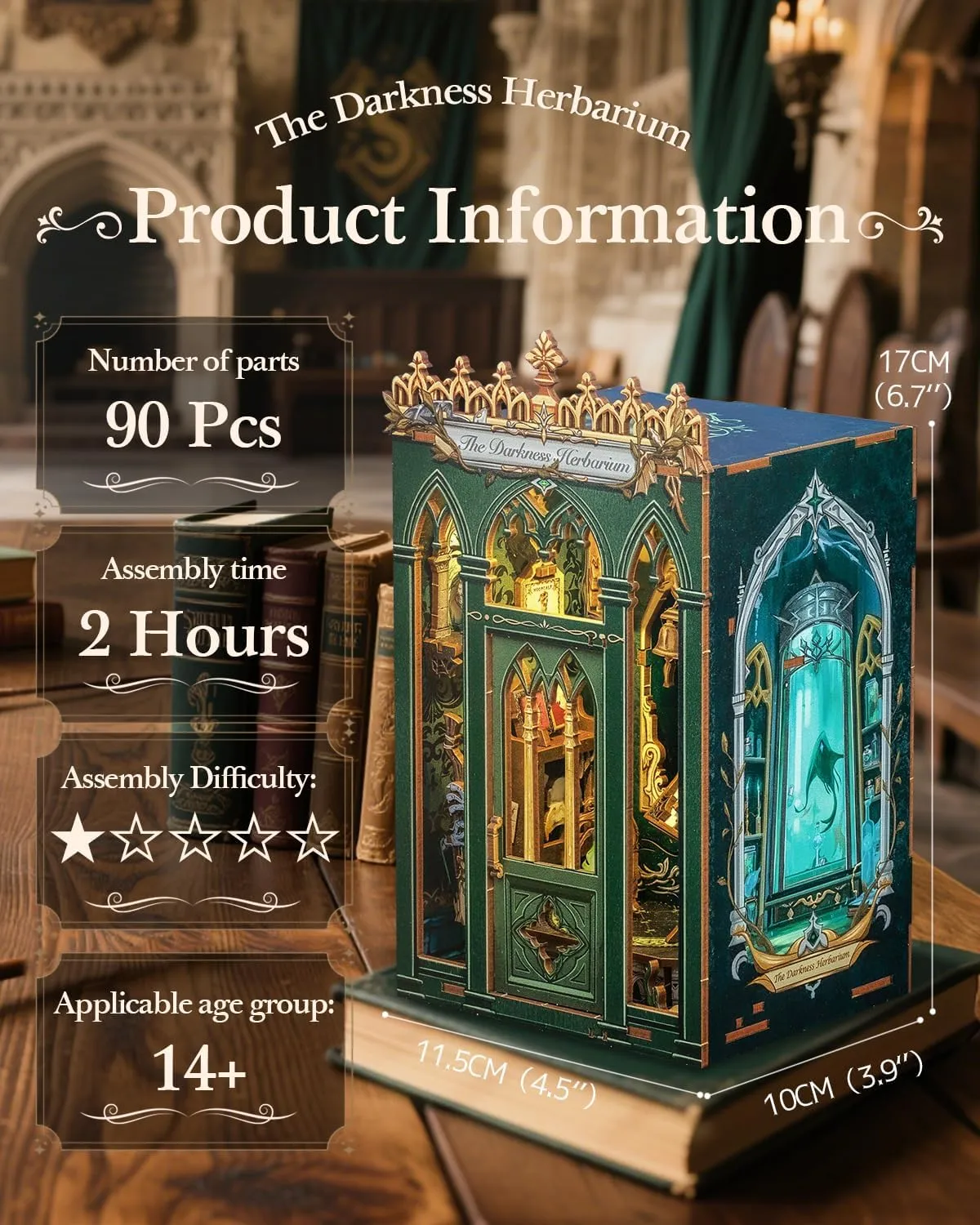 CUTEBEE Book Nook Kit - DIY Miniature House Dollhouse Kit for Adult and Teens, Booknook Bookshelf Decor Alley Model Build with LED Light, Gifts for Family and Friends (The Darkness Herbarium)