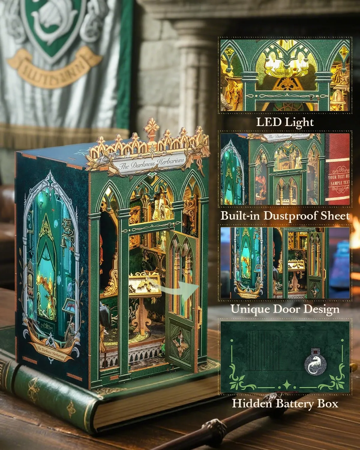 CUTEBEE Book Nook Kit - DIY Miniature House Dollhouse Kit for Adult and Teens, Booknook Bookshelf Decor Alley Model Build with LED Light, Gifts for Family and Friends (The Darkness Herbarium)