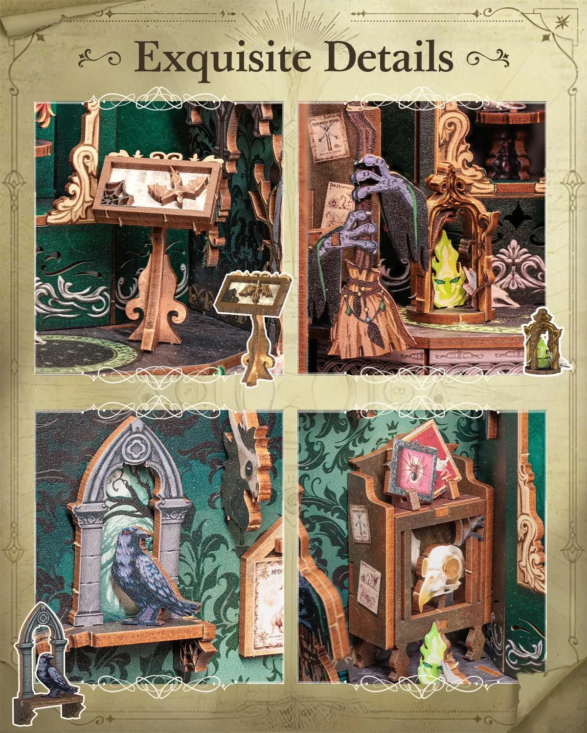 CUTEBEE Book Nook Kit - DIY Miniature House Dollhouse Kit for Adult and Teens, Booknook Bookshelf Decor Alley Model Build with LED Light, Gifts for Family and Friends (The Darkness Herbarium)