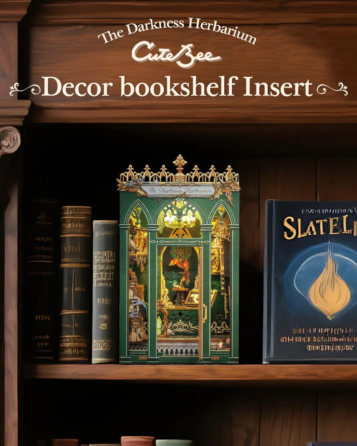 CUTEBEE Book Nook Kit - DIY Miniature House Dollhouse Kit for Adult and Teens, Booknook Bookshelf Decor Alley Model Build with LED Light, Gifts for Family and Friends (The Darkness Herbarium)
