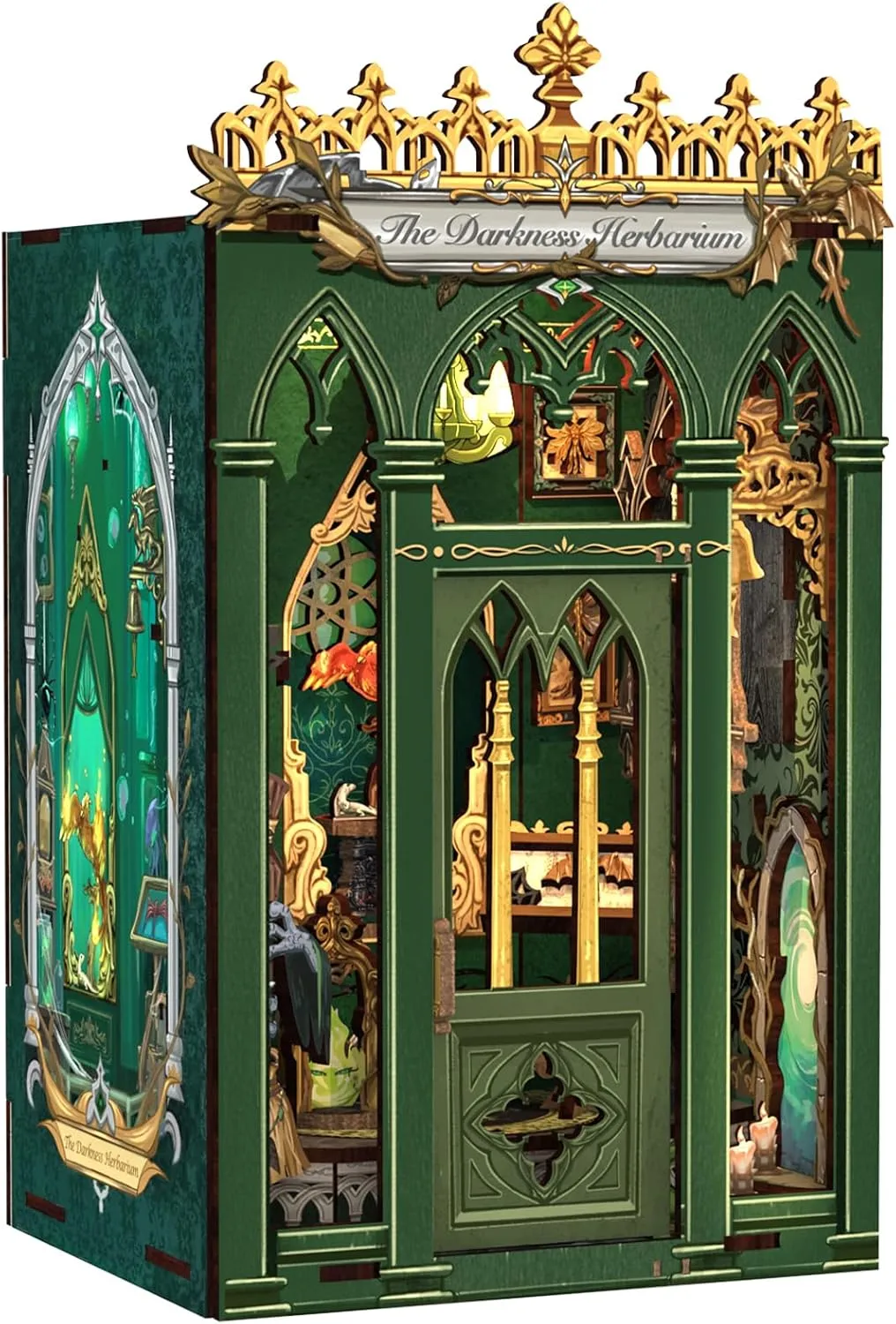 CUTEBEE Book Nook Kit - DIY Miniature House Dollhouse Kit for Adult and Teens, Booknook Bookshelf Decor Alley Model Build with LED Light, Gifts for Family and Friends (The Darkness Herbarium)