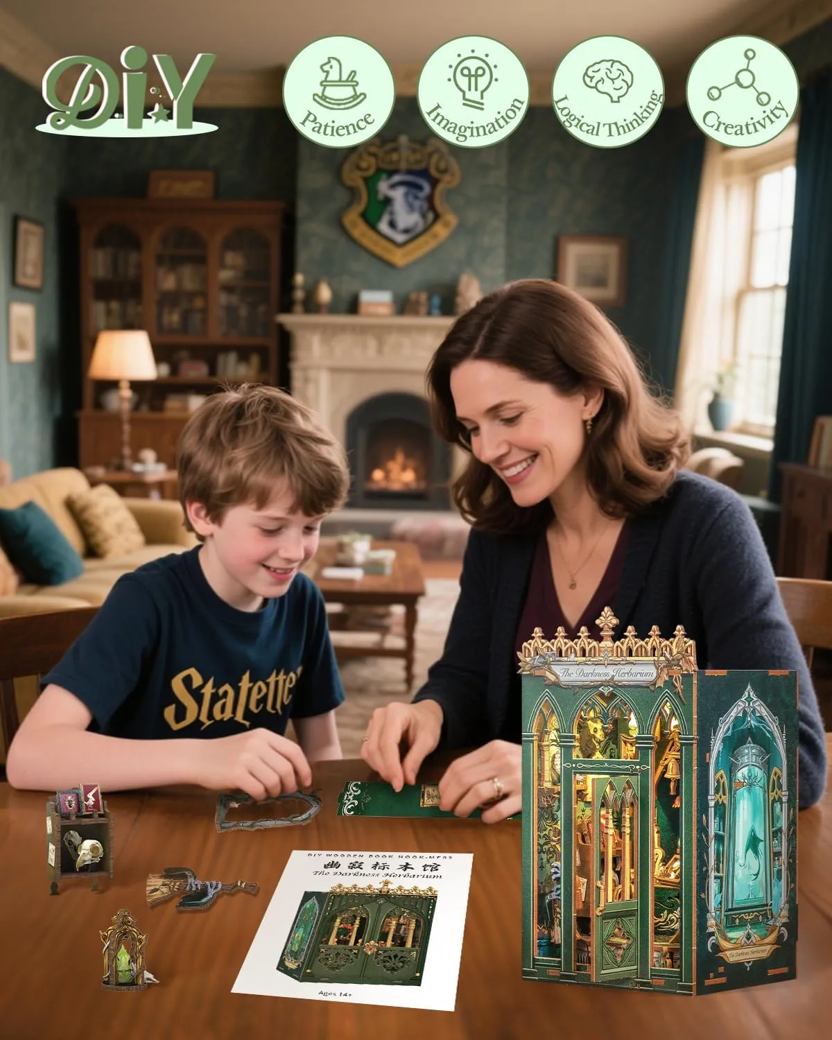 CUTEBEE Book Nook Kit - DIY Miniature House Dollhouse Kit for Adult and Teens, Booknook Bookshelf Decor Alley Model Build with LED Light, Gifts for Family and Friends (The Darkness Herbarium)